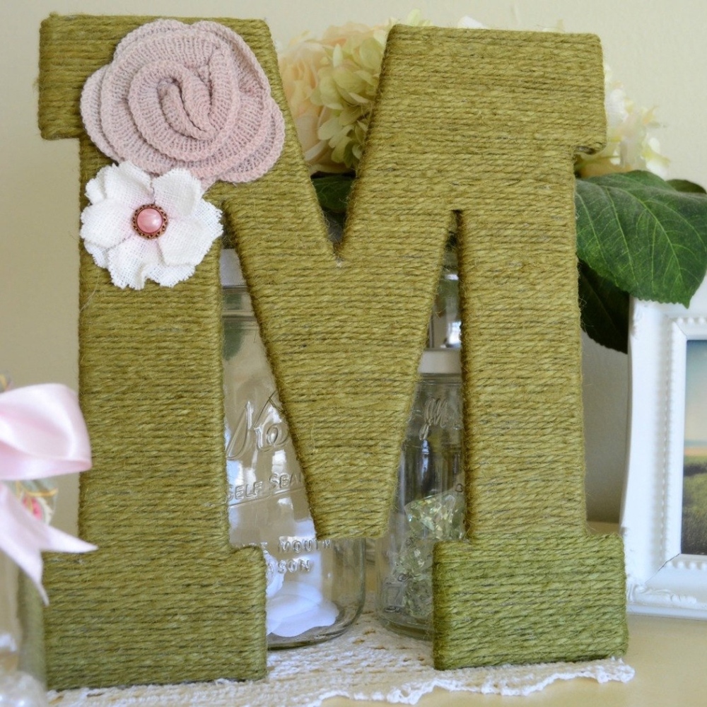 OLIVE GREEN Jute Wrapped Monogram Letter M Wreath